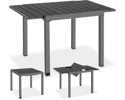 tectake® Aluminium Tuintafel - 80-120 x 80 x 74 cm - 4 tot 6 Personen - Houtlook - Uitschuifbaar - Weerbestendig - Eettafel voor Buiten - Donkergrijs