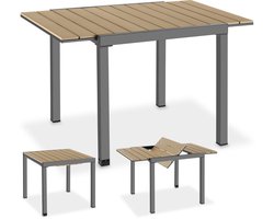 tectake® Aluminium Tuintafel - 80-120 x 80 x 74 cm - 4 tot 6 Personen - Houtlook - Uitschuifbaar - Weerbestendig - Eettafel voor Buiten - Grijs/Bruin