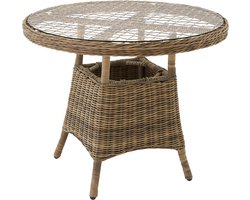 tectake® Aluminium Tuintafel met Hoogwaardig Wicker Vlechtwerk - Tafelblad van Veiligheidsglas - Outdoor Bijzettafel - Tafel voor Tuin, Terras en Balkon - Rond