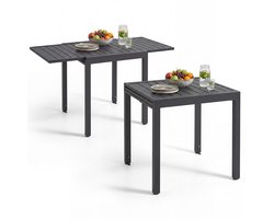 tectake® Aluminium Tuintafel - Uitschuifbaar - 70 x 70 cm of 140 x 70 cm - 4 tot 6 Personen - Weerbestendig - Tafel voor Buiten - Bijzettafel of Eettafel - Lamellen - Grijs