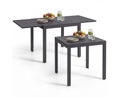 tectake® Aluminium Tuintafel - Uitschuifbaar - 80 x 80 cm of 160 x 80 cm - 4 tot 6 Personen - Weerbestendig - Tafel voor Buiten - Bijzettafel of Eettafel - Lamellen - Grijs