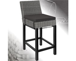 tectake® Aluminium wicker barkruk met rugleuning - Barkruk met kussen en voetsteun - Weerbestendige buitenbarkruk met houten poten - Bistrokruk voor toonbank, balkon, tuin en terras - Afmeting (LxBxH) 45 x 62,5 x 99 cm - Grijs