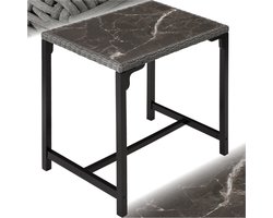 tectake® Aluminium wicker bartafel - Hoge tafel met marmerlook tafelblad - Balkonmeubel - Tuinmeubelen voor buitenkeuken en kleine woonkamer - Weerbestendig - Afmeting (LxBxH) 96 x 65 x 100 cm - Grijs