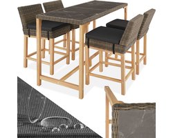 tectake® Aluminium wicker bartafel met 4 barkrukken - 5-delige tuinbarset voor terras en balkon - UV-bestendig - Weerbestendig tuinmeubilair - Afmeting tafel (LxBxH) 161 x 64,5 x 99,5 cm - Afmeting kruk (LxBxH) 45 x 62,5 x 99 cm - Lichtbruin