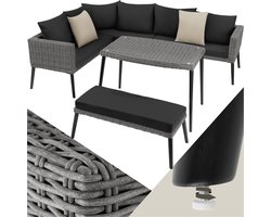 tectake® Aluminium wicker lounge - Tuinmeubelset met hoekbank, bank en tafel - Zitgroep voor tuin, balkon en terras - Balkonmeubelbankstel met dikke kussens en sierkussens - Grijs
