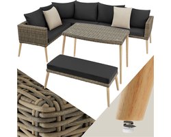 tectake® Aluminium wicker lounge - Tuinmeubelset met hoekbank, bank en tafel - Zitgroep voor tuin, balkon en terras - Balkonmeubelbankstel met dikke kussens en sierkussens - Bruin