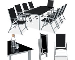 tectake® aluminium zitgroep 8+1, tuinmeubelset met stoelen en tafel, opklapbare tuinstoelen, tuintafel met veiligheidsglas, weerbestendig terrasmeubilair, voor tuin terras balkon - zilvergrijs