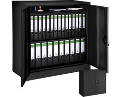 tectake® Archiefkast afsluitbaar - Metalen kast met veiligheidscilinderslot - Multifunctionele kantoorkast van staal - 3 verstelbare legplanken - 90 x 40 x 90 cm - Zwart