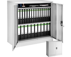 tectake® Archiefkast Afsluitbaar - Metalen Kast met Veiligheidscilinderslot, Multifunctionele Kantoorkast van Staal - 3 Verstelbare Legplanken, 90 x 40 x 90 cm - Grijs