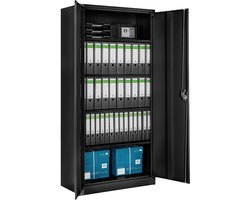 tectake® Archiefkast - Kantoorkast afsluitbaar - Multifunctionele kast van staal - Universele kast met 2 deuren - 4 in hoogte verstelbare planken - Afsluitbaar met veiligheidscilinderslot - Afmeting (LxBxH) 180 x 90 x 40 cm - Zwart
