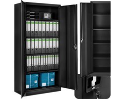 tectake® Archiefkast - Kantoorkast afsluitbaar - Multifunctionele kast van staal - Universele kast met 2 deuren - 5 in hoogte verstelbare planken - Afsluitbaar met veiligheidscilinderslot - Afmeting (LxBxH) 180 x 80 x 40 cm - Zwart