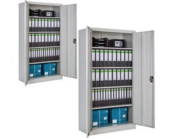 tectake® Archiefkast - Kantoorkast afsluitbaar - Multifunctionele kast van staal - Universele kast met 2 deuren - 5 in hoogte verstelbare planken - Afsluitbaar met veiligheidscilinderslot - Afmeting (LxBxH) 180 x 90 x 40 cm - Set van 2 - Lichtgrijs