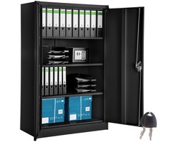 tectake® Archiefkast - Kantoorkast - Documentkast met 4 vakken - Hoogwaardig Staal - Individueel verstelbare inlegplanken - Afsluitbare kast met Draaigreep en Slot - Eenvoudige montage - Zwart