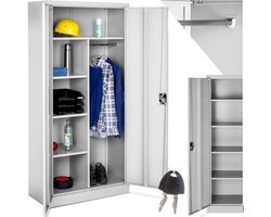 tectake®- Archiefkast - Lockerkast - Multifunctionele kast - Kledingkast met kledingroede - Huishoudkast met 6 vakken - Afsluitbare archiefkast - incl. Planken - 180x80x40cm - div kleuren (grijs)