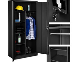 tectake® - Archiefkast, lockerkast, multifunctionele kast, kledingkast met kledingroede, kast met 6 vakken, afsluitbare archiefkast, gepoedercoat staal, incl. planken, 180x80x40cm, zwart
