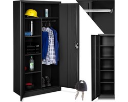 tectake® Archiefkast - Lockerkast van Metaal - Multifunctionele Kast met Slot - Kledingkast met Kledingroede - Locker met 6 Vakken - Afsluitbare Kast - incl. Planken - 180x80x40cm - Zwart