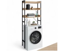 tectake® Badkamerrek met 3 planken - Badkamerplank -Industrieel design - Bovenkast - Ruimte voor Wasmachine - Toiletplank - Afmeting (LxBxH) 67 x 25 x 165 cm - Lichtbruin