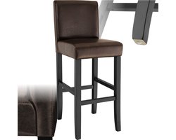 tectake® Barkruk met Rugleuning - Gestoffeerde Barkruk - Zithoogte 76 cm - Stoelpoten van Massief Hout - Barstoel met Voetsteun - Kruk met Kunstleren Bekleding - Ergonomische Vorm - Barstoelen voor Keuken & Bar - Eetkamerstoel - Bruin