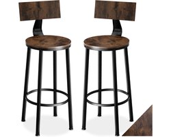 tectake® Barkruk - Ronde Bistrokruk - Set van 2 - Barkrukken - Vintage Barstoel met Voetsteun en Rugleuning - Zitting van MDF-hout - Industrieel design - Draagkracht kruk 120 kg - Afmeting 46,5 x 104 cm - Barstoelen - Eetkamerstoelen - Donkerbruin