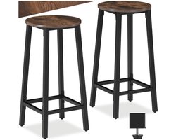 tectake® Barkruk - Ronde Bistrokruk - Set van 2 - Barkrukken - Vintage Barstoel met Voetsteun - Zitting van MDF-hout - Industrieel design - Barstoelen - Eetkamerstoelen - Draagkracht kruk 150 kg - Afmeting (LxBxH) 32 x 32 x 66 cm - Donkerbruin