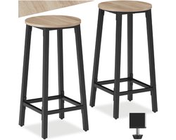 tectake® Barkruk - Ronde Bistrokruk - Set van 2 - Barkrukken - Vintage Barstoel met Voetsteun - Zitting van MDF-hout - Industrieel design - Barstoelen - Eetkamerstoelen - Draagkracht kruk 150 kg - Afmeting (LxBxH) 32 x 32 x 66 cm - Lichtbruin