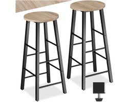 tectake® Barkruk - Ronde Bistrokruk - Set van 2 - Barkrukken - Vintage Barstoel met Voetsteun - Zitting van MDF-hout - Industrieel design - Eetkamerstoelen - Barstoelen - Draagkracht kruk 120 kg - Afmeting (LxBxH) 31 x 31 x 72,5 cm - Lichtbruin