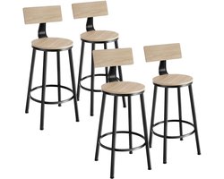 tectake® Barkruk - Ronde Bistrokruk - Set van 4 - Barkrukken - Vintage Barstoel met Voetsteun en Rugleuning - Zitting van MDF-hout - Industrieel design - Draagkracht kruk 120 kg - Afmeting 46,5 x 104 cm - Barstoelen - Eetkamerstoelen - Lichtbruin