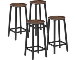 tectake® Barkruk - Ronde Bistrokruk - Set van 4 - Barkrukken - Vintage Barstoel met Voetsteun - Zitting van MDF-hout - Industrieel design - Barstoelen - Eetkamerstoelen - Draagkracht kruk 150 kg - Afmeting (LxBxH) 32 x 32 x 66 cm - Donkerbruin