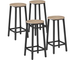 tectake® Barkruk - Ronde Bistrokruk - Set van 4 - Barkrukken - Vintage Barstoel met Voetsteun - Zitting van MDF-hout - Industrieel design - Barstoelen - Eetkamerstoelen - Draagkracht kruk 150 kg - Afmeting (LxBxH) 32 x 32 x 66 cm - Lichtbruin