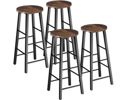 tectake® Barkruk - Ronde Bistrokruk - Set van 4 - Barkrukken - Vintage Barstoel met Voetsteun - Zitting van MDF-hout - Industrieel design - Eetkamerstoelen - Barstoelen - Draagkracht kruk 120 kg - Afmeting (LxBxH) 31 x 31 x 72,5 cm - Donkerbruin