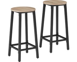 tectake® Barkruk - Ronde Bistrokruk - Vintage barstoel met voetsteun - Zitting van MDF-hout - Industrieel design - Zwart metalen frame - Draagkracht kruk 150 kg - Afmeting (LxBxH) 32 x 32 x 66 cm - Set van 2 - Lichtbruin
