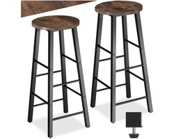 tectake® Barkruk - Ronde Bistrokruk - Vintage barstoelen met voetsteun - Zitting van MDF-hout - Industrieel design - Zwart metalen frame - Draagkracht kruk 120 kg - Afmeting (LxBxH) 31 x 31 x 72,5 cm - Set van 2 - Donkerbruin
