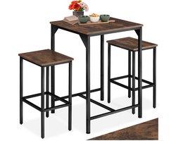 tectake® Bartafelset 3-delig - Bartafel met 2 barkrukken - Bistro bartafel met kruk - Industrieel Design - Zwart metalen frame - Draagkracht tafel 75 kg kruk 120 kg - Afmeting (LxBxH) tafel 60 x 60 x 91 cm kruk 40 x 30 x 66 cm - Donkerbruin