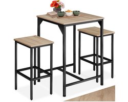 tectake® Bartafelset 3-delig - Bartafel met 2 barkrukken - Bistro bartafel met kruk - Industrieel Design - Zwart metalen frame - Draagkracht tafel 75 kg kruk 120 kg - Afmeting (LxBxH) tafel 60 x 60 x 91 cm kruk 40 x 30 x 66 cm - Lichtbruin