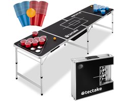 tectake® Beerpong Tafel met Bekerhouders en Koelvak - Bierpong Tafel in Hoogte Verstelbaar en Inklapbaar - Drankspel met Accessoires - 100x Plastic Bekers, 6x pingpongballen