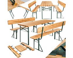 tectake® - Biertafel met 2 banken - 8 personen - 170 cm lang - 3-delige biertafelset met inklapbare tafel en banken met rugleuningen - Tuintafel - Bierbank Oktoberfest