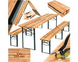 tectake® Biertafelset Ralf - Extra Lang 220 cm - Biertentset - Feesttentset - Biertafel Set van 2 Bierbanken en Tafel - Inklapbaar - Als Tuinmeubelen, Voor Balkon of op de Camping - Ruimtebesparend, Weerbestendig en Robuust