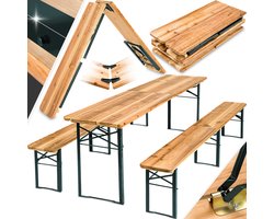 tectake®- Biertentset, feesttentset, biertafel, set van 2 bierbanken, 1 x tafel, inklapbaar, als tuinmeubelen, balkon of voor op de camping, ruimtebesparend, weerbestendig en robuust