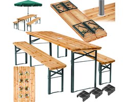 tectake® biertentset met tafel en 2x bierbanken, met parasolhouder - biertentenset, balkonmeubilair met 1x klaptafel en 2x bierbanken, opvouwbaar, 170 x 46 x 78 cm, gelakt
