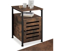 tectake® Bijzetkast - Bijzettafel met kast en open plank - Nachtkastje in industrieel design - Voor woonkamer, slaapkamer, kantoor, hal - Eenvoudige montage - Zwart metalen frame - Afmeting (LxBxH) 40,5 x 40,5 x 60,5 cm - Donkerbruin