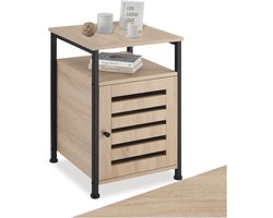 tectake® Bijzetkast - Bijzettafel met kast en open plank - Nachtkastje in industrieel design - Voor woonkamer, slaapkamer, kantoor, hal - Eenvoudige montage - Zwart metalen frame - Afmeting (LxBxH) 40,5 x 40,5 x 60,5 cm - Lichtbruin