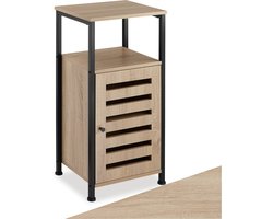 tectake® Bijzetkast - Bijzettafel met kast en open plank - Nachtkastje in industrieel design - Voor woonkamer, slaapkamer, kantoor, hal - Eenvoudige montage - Zwart metalen frame - Afmeting (LxBxH) 38,5 x 31,5 x 81 cm - Lichtbruin