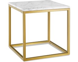 tectake® Bijzettafel Alysia - Wit/Goud Marmerlook - Vierkante Koffietafel - 45 x 45 x 47,5 cm - Salontafel - Nachtkastje - Draagkracht 12kg - Banktafel - Bedtafel - Tafeltje voor Woonkamer