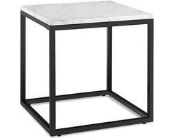 tectake® Bijzettafel Alysia - Wit/Zwart Marmerlook - Vierkante Koffietafel - 45 x 45 x 47,5 cm - Salontafel - Nachtkastje - Draagkracht 12kg - Banktafel - Bedtafel