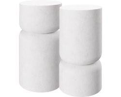 tectake® Bijzettafel Amine - Ø 28 x 54,5 cm - Set van 2 Bijzettafels - Koffietafel in Robuust Magnesiumoxide in Steenlook - Tafeltje voor Woonkamer, Slaapkamer of Kantoor - Draagkracht 15kg per Tafel - Inclusief Vloerbeschermers