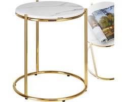 tectake® Bijzettafel Ellsa - Marmeren Blad - 43 x 43 x 50,5 cm - Wit/Goud - Koffietafel - Salontafel - Tafeltje voor Woonkamer, Slaapkamer of Kantoor - Draagkracht 12kg - Banktafel - Bedtafel
