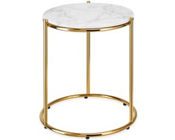 tectake® Bijzettafel - Marmeren Blad - 43 x 43 x 50,5 cm - Wit/Goud - Koffietafel - Salontafel - Tafeltje voor Woonkamer, Slaapkamer of Kantoor - Draagkracht 12kg - Banktafel - Bedtafel