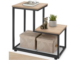 tectake® Bijzettafel met 2 planken en roosterplank - Nachtkastje in industrieel design - Voor woonkamer, slaapkamer, kantoor, hal - Eenvoudige montage - Zwart metalen frame - Afmeting (LxBxH) 60,5 x 35,5 x 60,5 cm - Lichtbruin