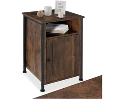 tectake® Bijzettafel met kast en opbergvak - Nachtkastje in industrieel design - Voor woonkamer, slaapkamer, kantoor, hal - Zwart metalen frame - Afmeting (LxBxH) 40 x 42 x 60,5 cm - Donkerbruin