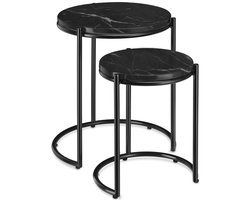 tectake® Bijzettafel - Set van 2 in elkaar schuifbare Bijzettafels met Tafelblad in Marmerlook - 43 x 50,5 en 33 x 40,5 cm - Zwart/Zwart - Salontafel - Bedtafel - Draagkracht 12kg per Tafel